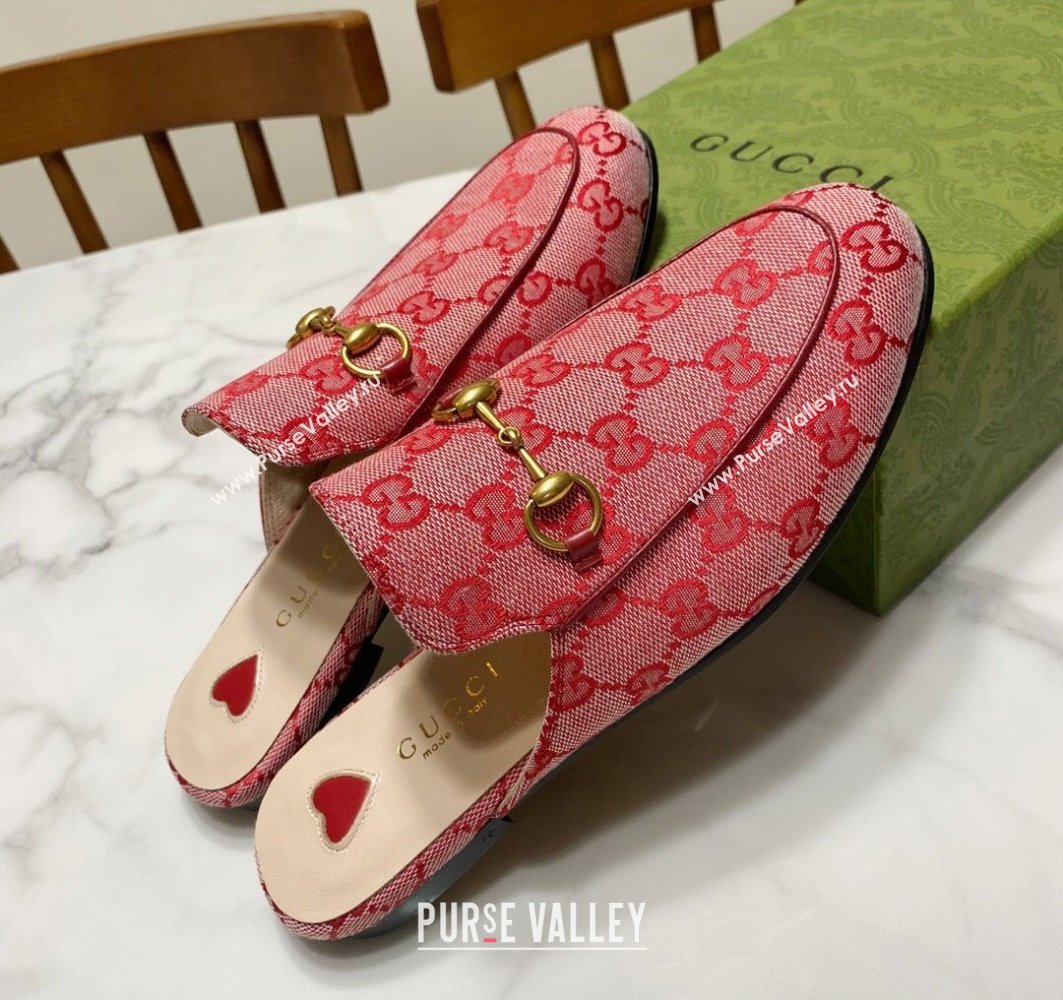 Gucci Princetown GG Embroidered Canvas Flat Slippers Pink/Red 2025 557730 (SS-250423151)