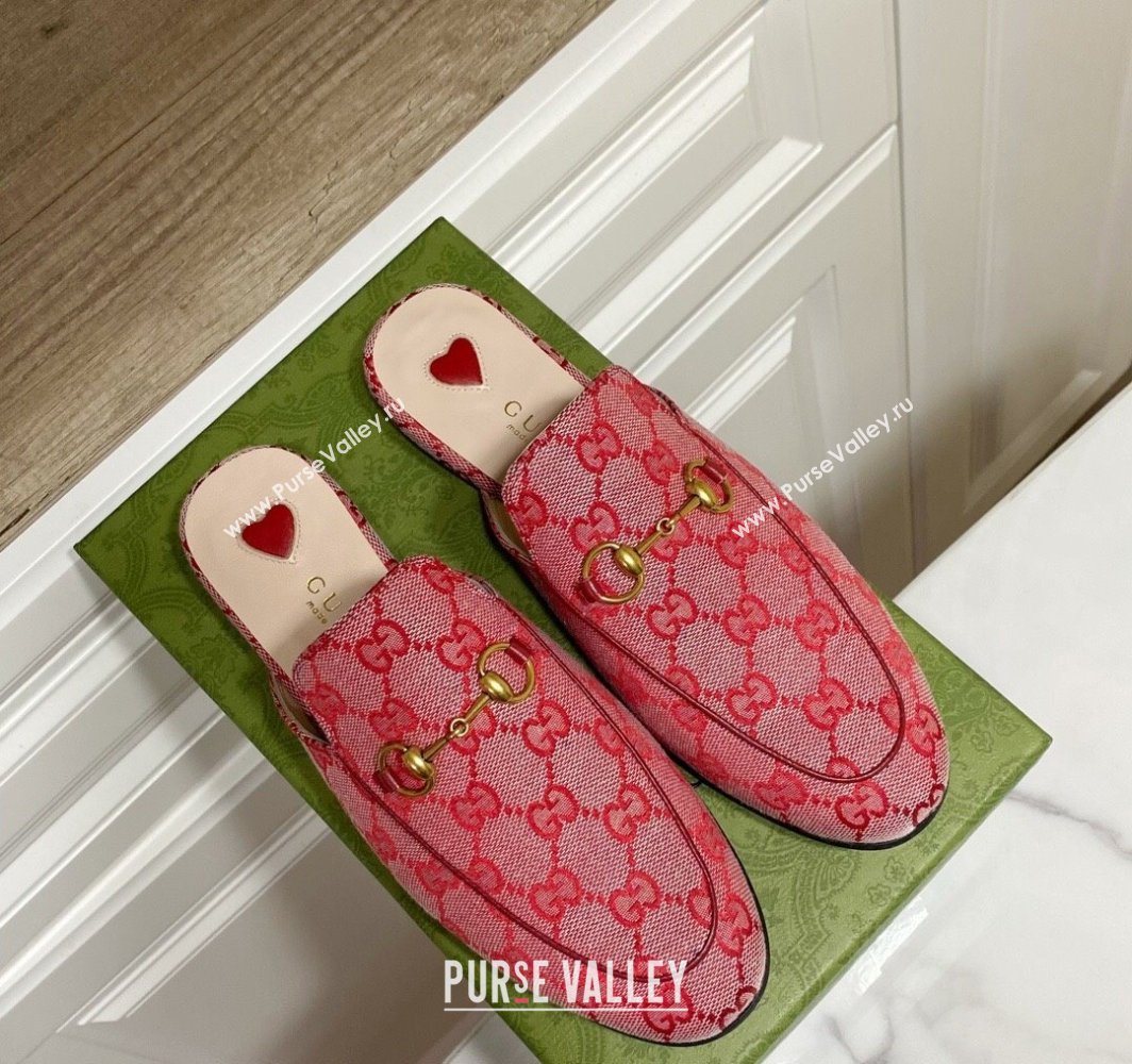 Gucci Princetown GG Embroidered Canvas Flat Slippers Pink/Red 2025 557730 (SS-250423151)