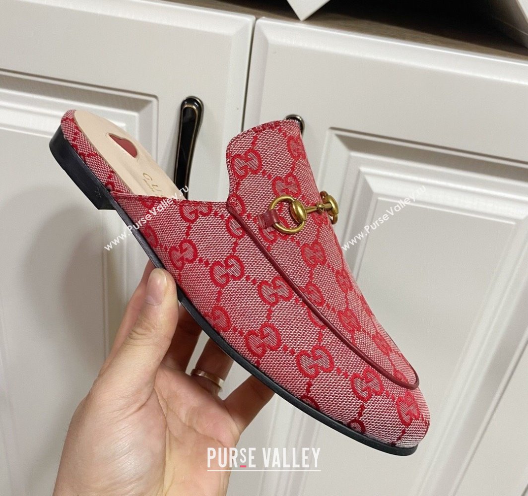 Gucci Princetown GG Embroidered Canvas Flat Slippers Pink/Red 2025 557730 (SS-250423151)