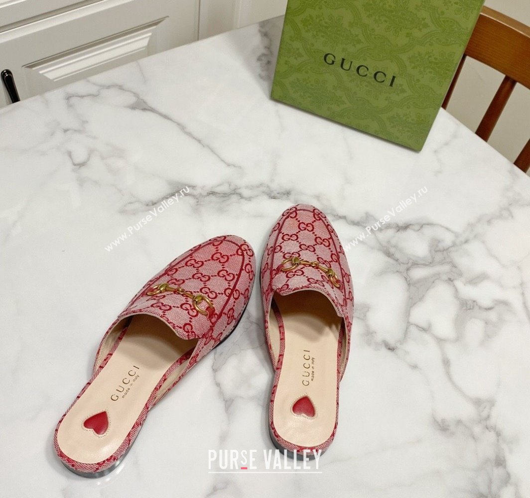 Gucci Princetown GG Embroidered Canvas Flat Slippers Pink/Red 2025 557730 (SS-250423151)