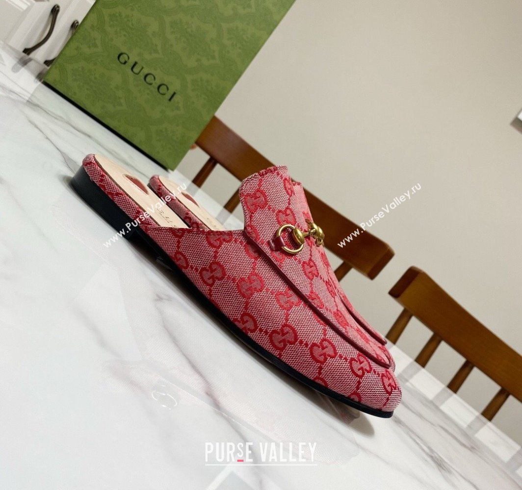 Gucci Princetown GG Embroidered Canvas Flat Slippers Pink/Red 2025 557730 (SS-250423151)