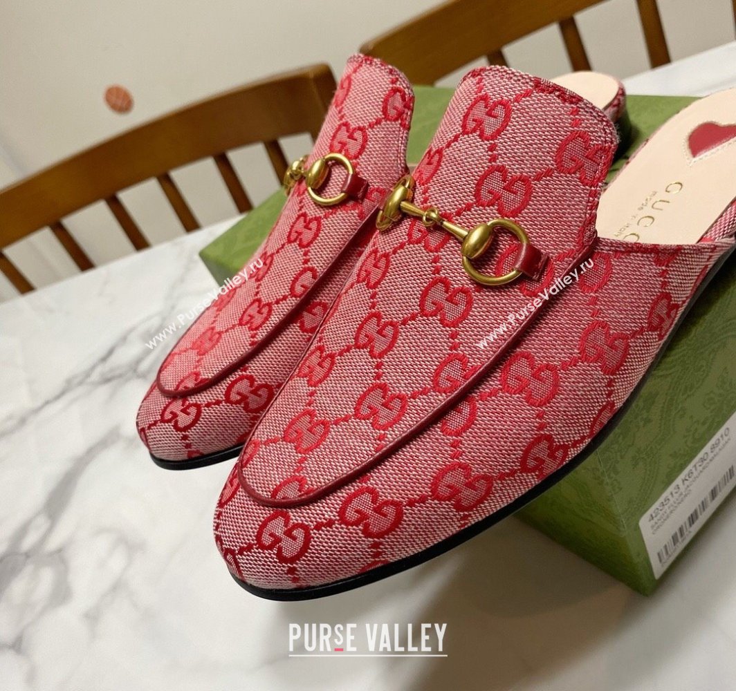 Gucci Princetown GG Embroidered Canvas Flat Slippers Pink/Red 2025 557730 (SS-250423151)