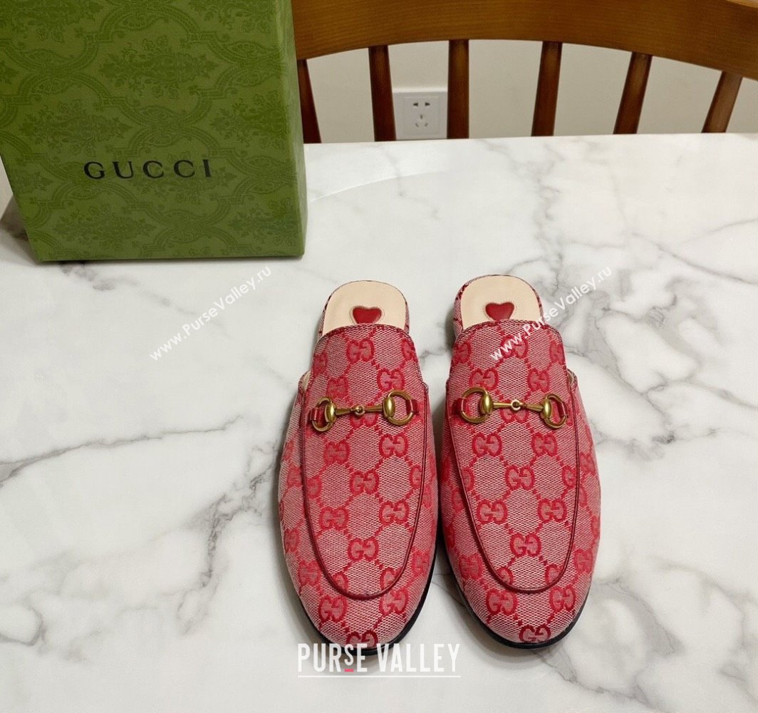 Gucci Princetown GG Embroidered Canvas Flat Slippers Pink/Red 2025 557730 (SS-250423151)