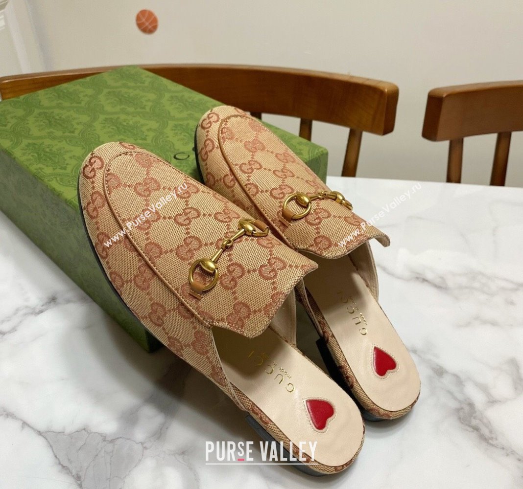 Gucci Princetown GG Embroidered Canvas Flat Slippers Camel 2025 557730 (SS-250423152)