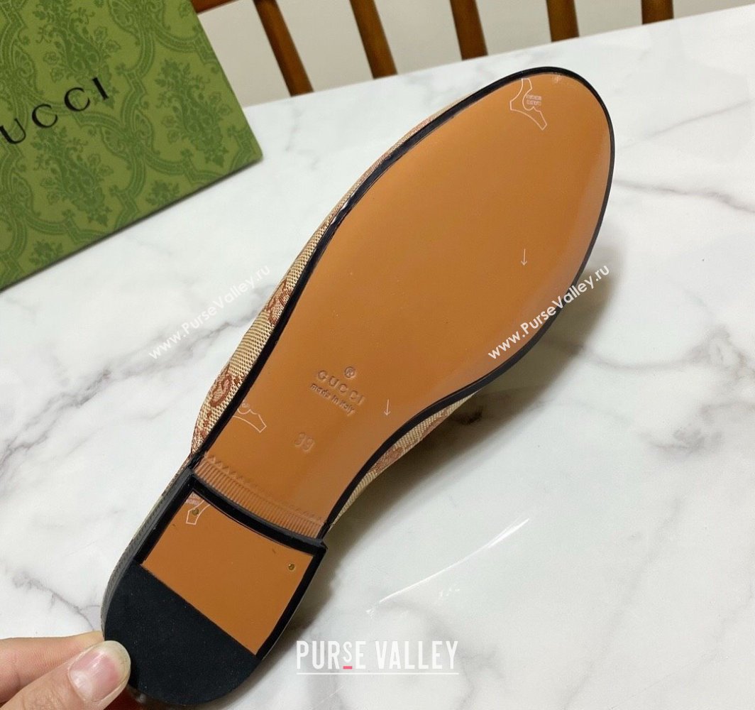 Gucci Princetown GG Embroidered Canvas Flat Slippers Camel 2025 557730 (SS-250423152)
