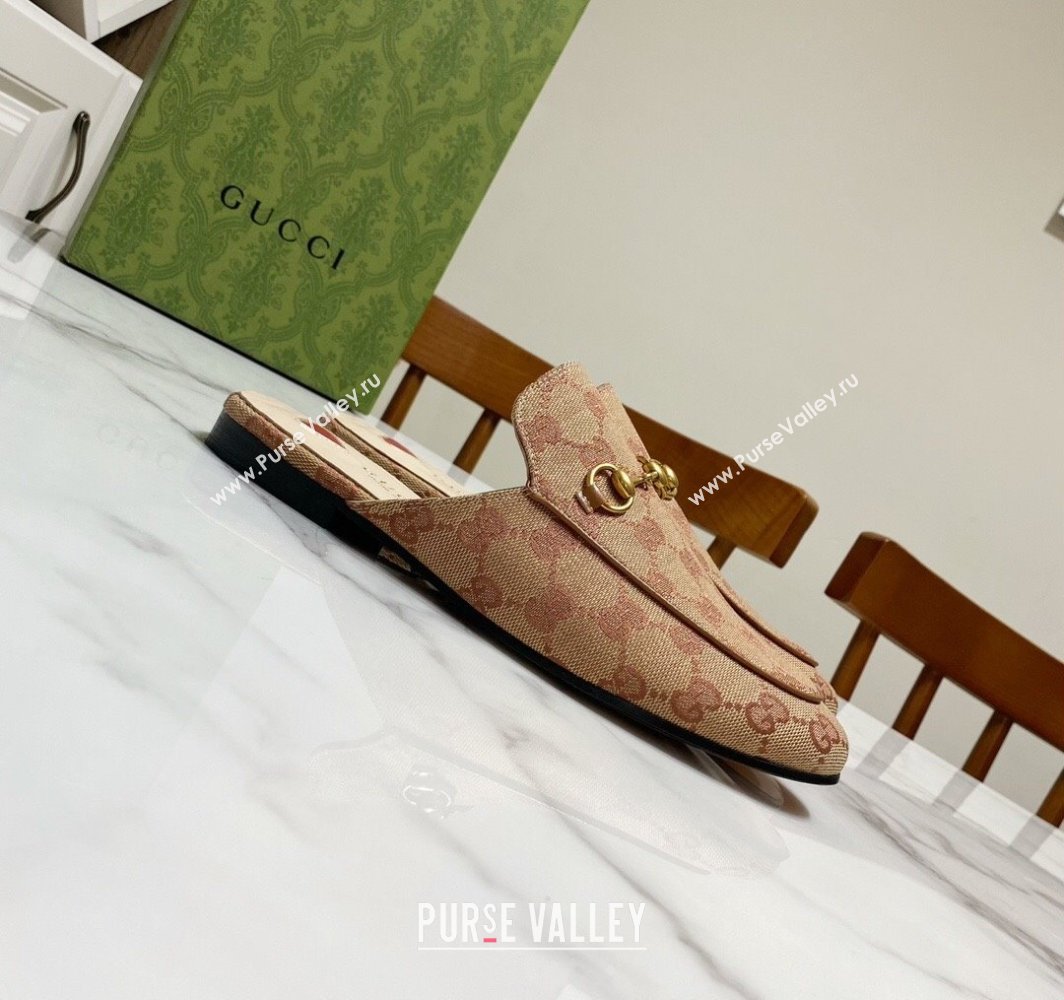 Gucci Princetown GG Embroidered Canvas Flat Slippers Camel 2025 557730 (SS-250423152)
