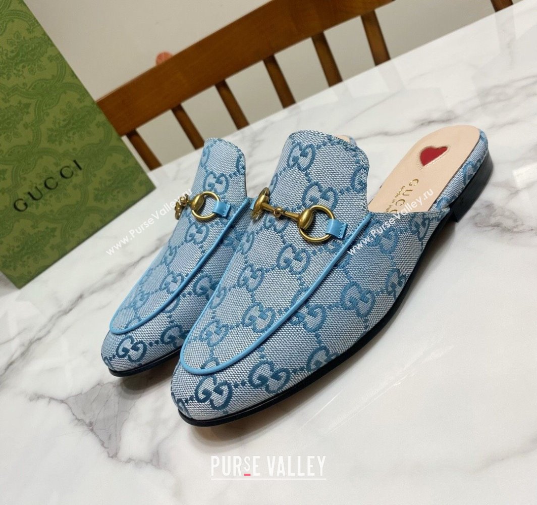 Gucci Princetown GG Embroidered Canvas Flat Slippers Light Blue 2025 557730 (SS-250423153)