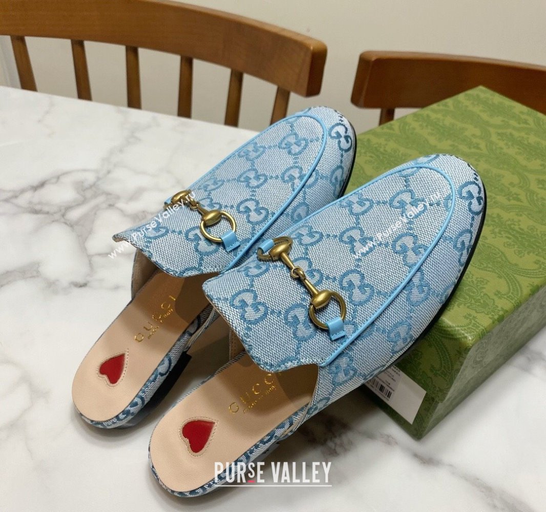 Gucci Princetown GG Embroidered Canvas Flat Slippers Light Blue 2025 557730 (SS-250423153)