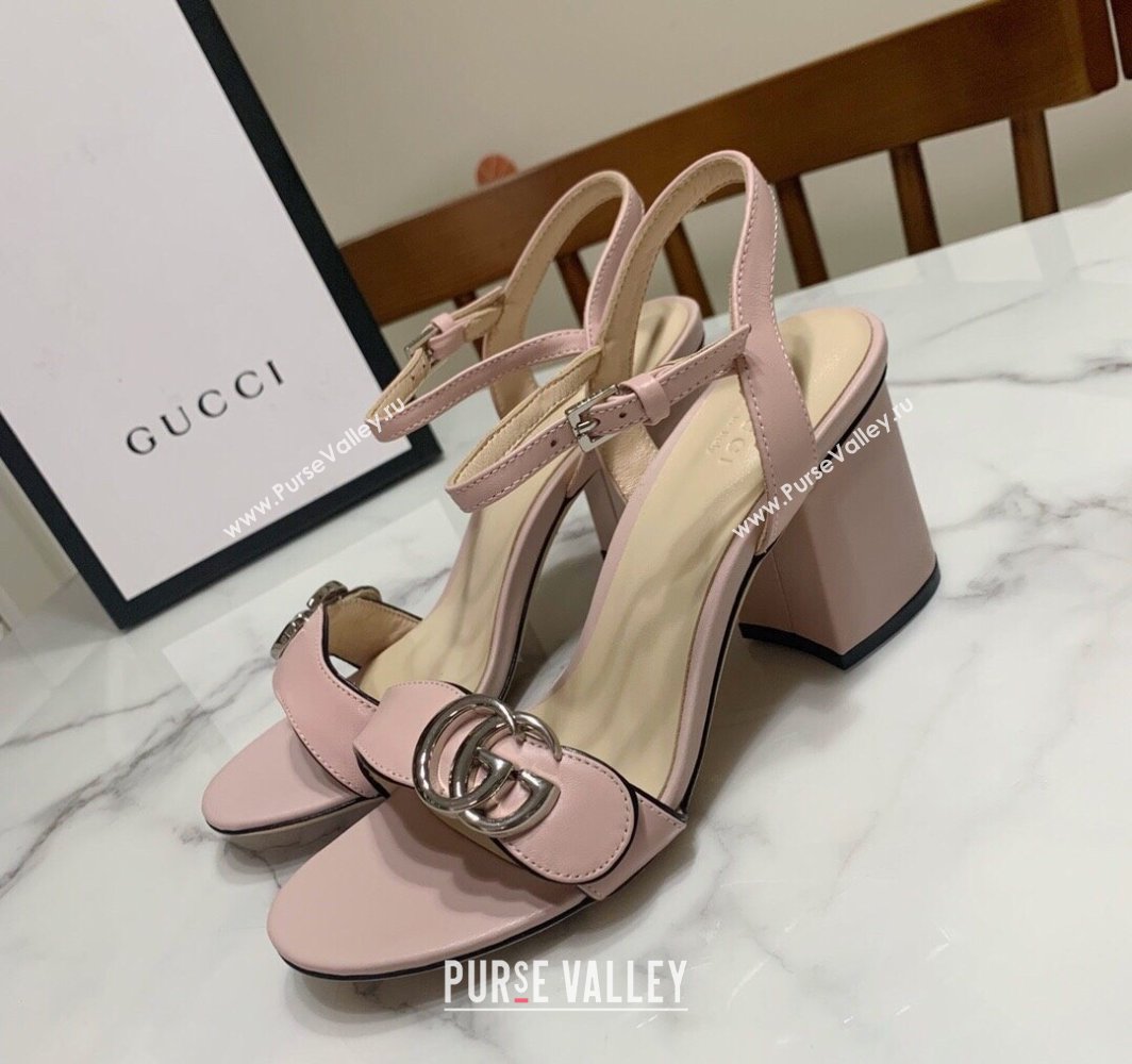 Gucci Leather Wave Heel Sandals 7cm Light Pink 2025 GG042304 (SS-250423121)