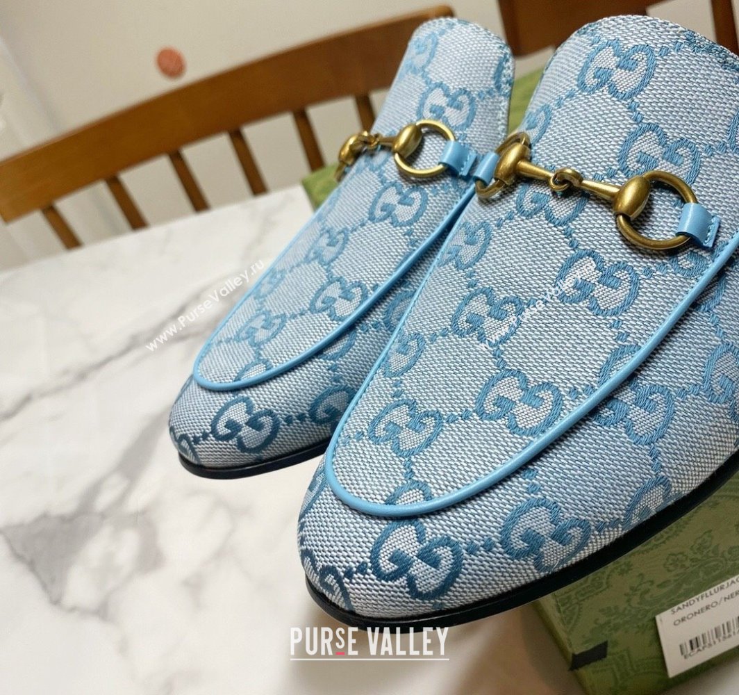 Gucci Princetown GG Embroidered Canvas Flat Slippers Light Blue 2025 557730 (SS-250423153)