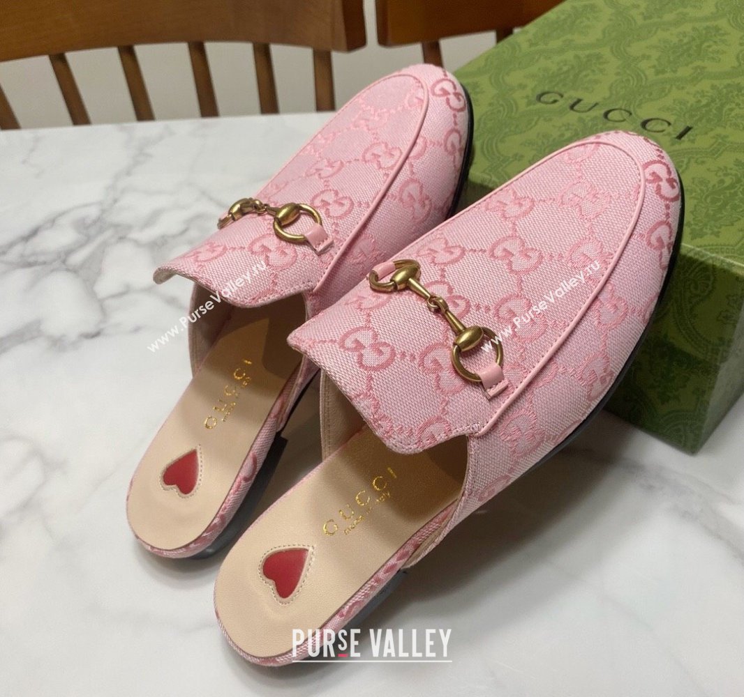 Gucci Princetown GG Embroidered Canvas Flat Slippers Light Pink 2025 557730 (SS-250423154)