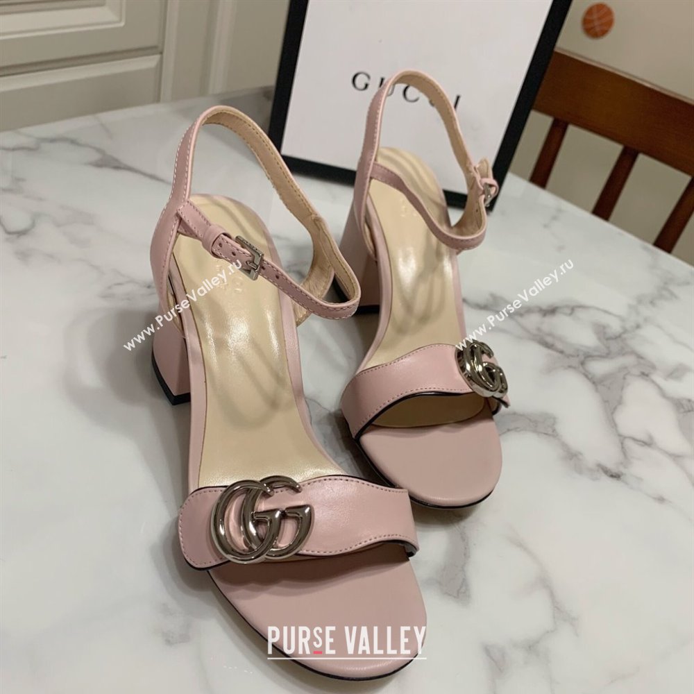 Gucci Leather Wave Heel Sandals 7cm Light Pink 2025 GG042304 (SS-250423121)