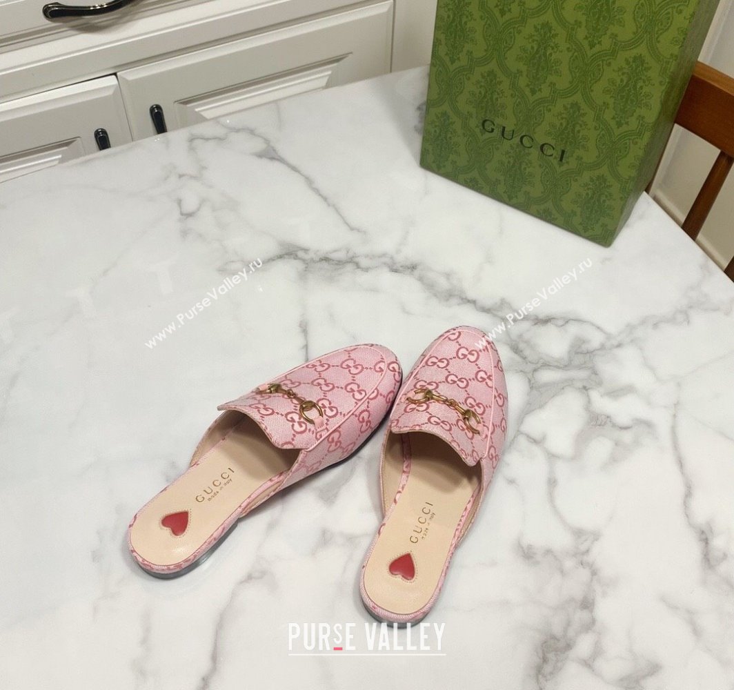 Gucci Princetown GG Embroidered Canvas Flat Slippers Light Pink 2025 557730 (SS-250423154)