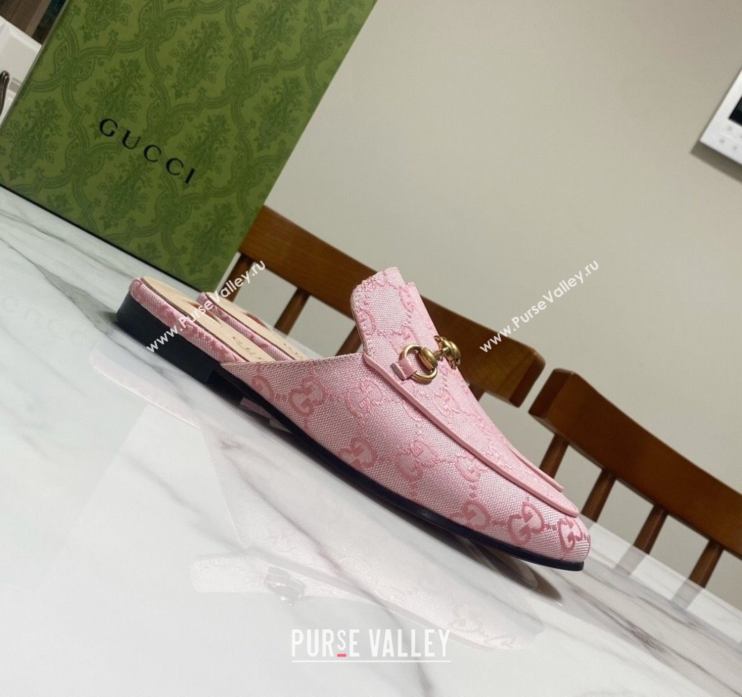 Gucci Princetown GG Embroidered Canvas Flat Slippers Light Pink 2025 557730 (SS-250423154)