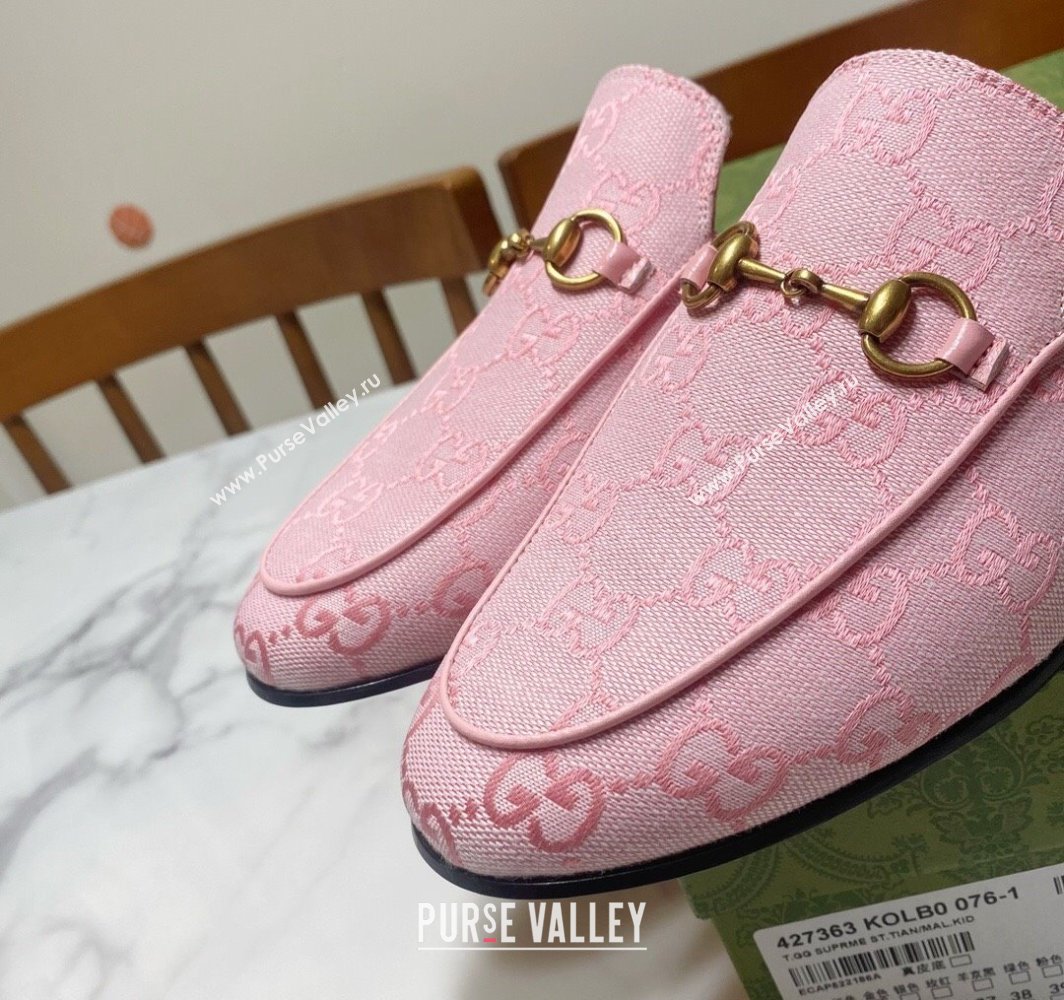 Gucci Princetown GG Embroidered Canvas Flat Slippers Light Pink 2025 557730 (SS-250423154)