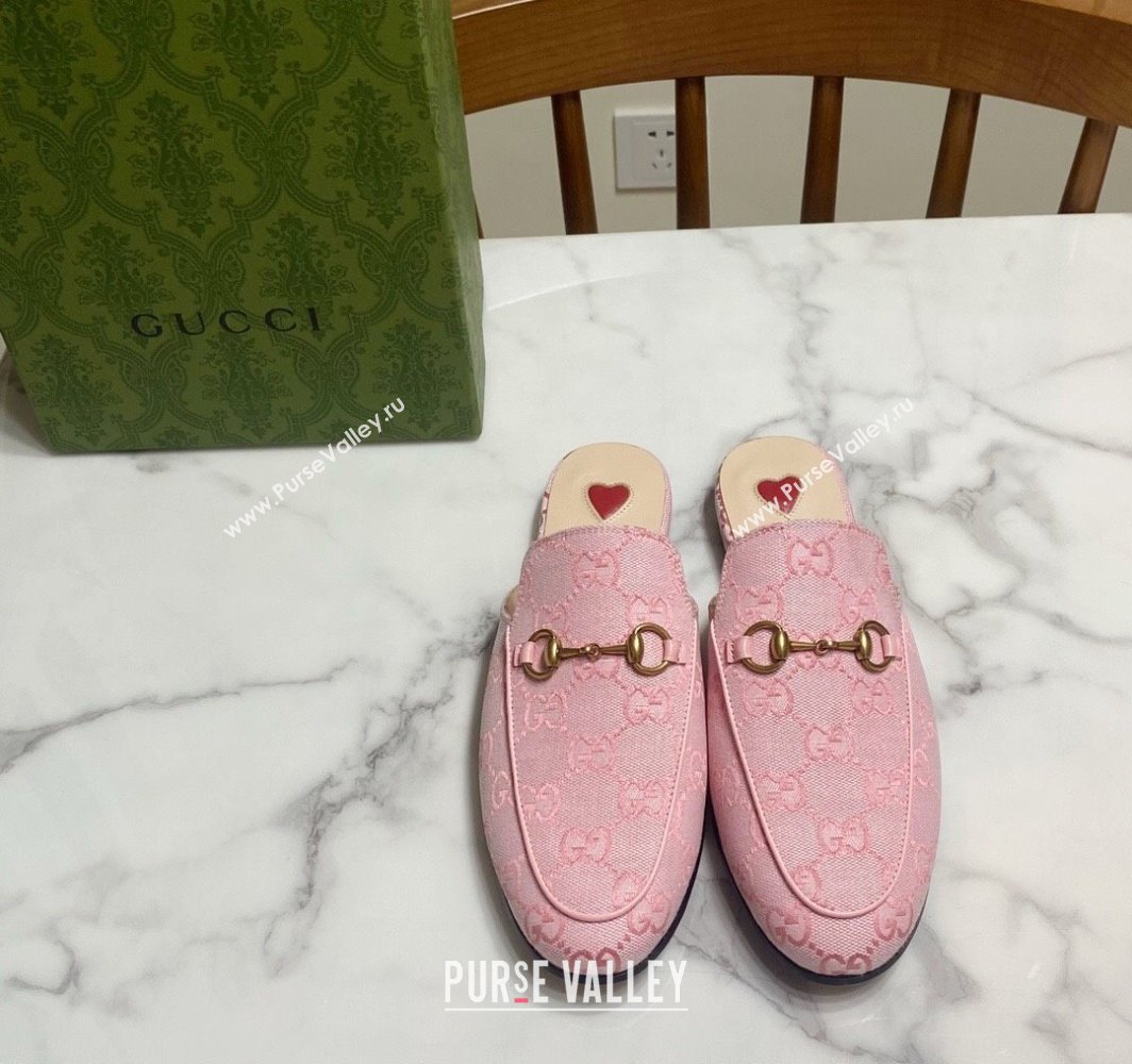 Gucci Princetown GG Embroidered Canvas Flat Slippers Light Pink 2025 557730 (SS-250423154)