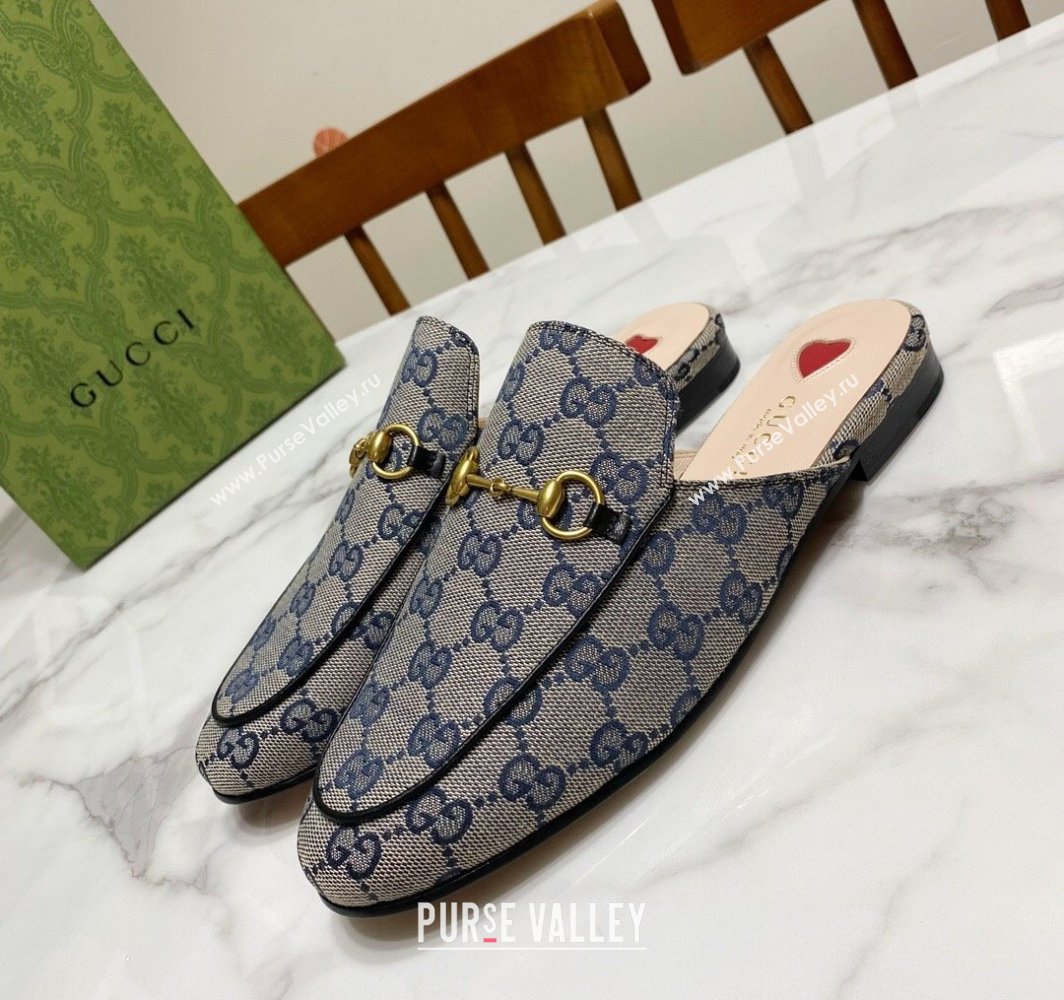 Gucci Princetown GG Embroidered Canvas Flat Slippers Grey/Blue 2025 557730 (SS-250423156)