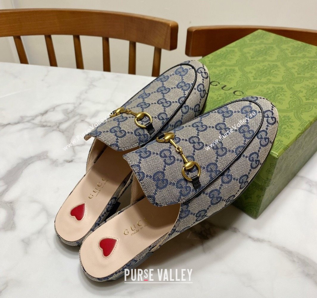 Gucci Princetown GG Embroidered Canvas Flat Slippers Grey/Blue 2025 557730 (SS-250423156)
