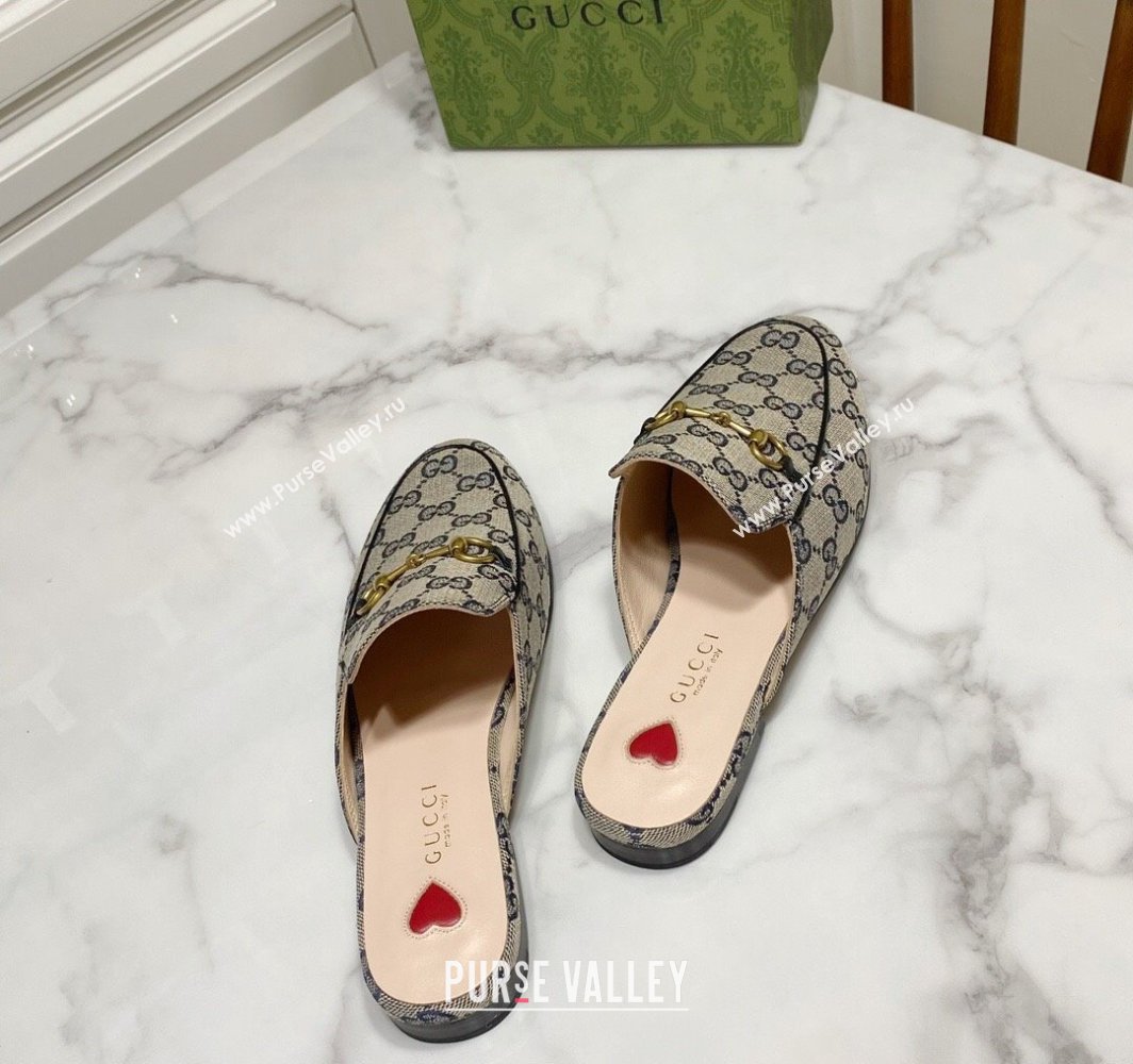 Gucci Princetown GG Embroidered Canvas Flat Slippers Grey/Blue 2025 557730 (SS-250423156)