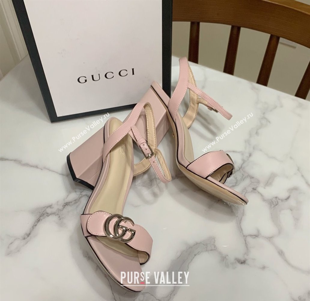Gucci Leather Wave Heel Sandals 7cm Light Pink 2025 GG042304 (SS-250423121)