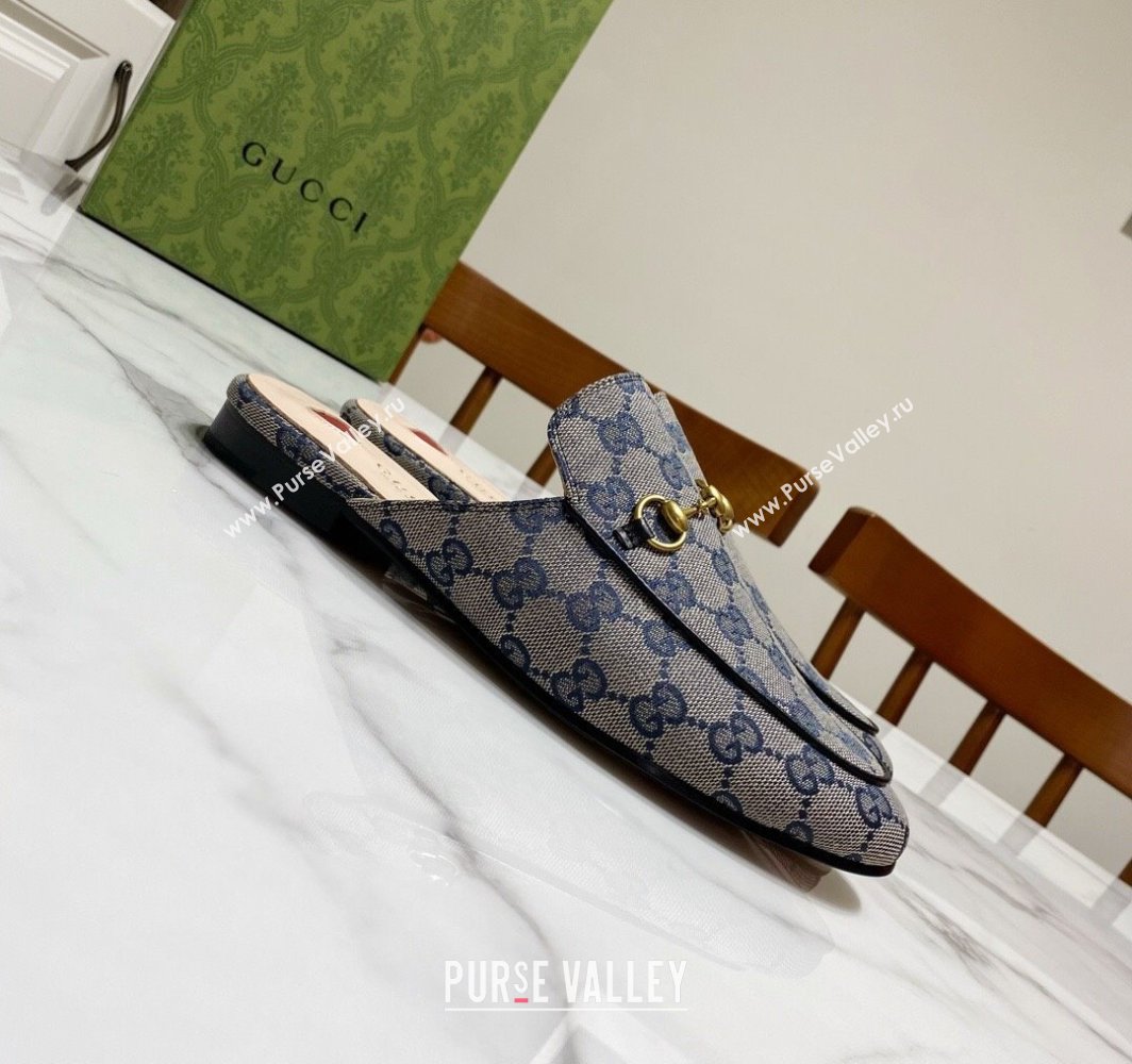 Gucci Princetown GG Embroidered Canvas Flat Slippers Grey/Blue 2025 557730 (SS-250423156)