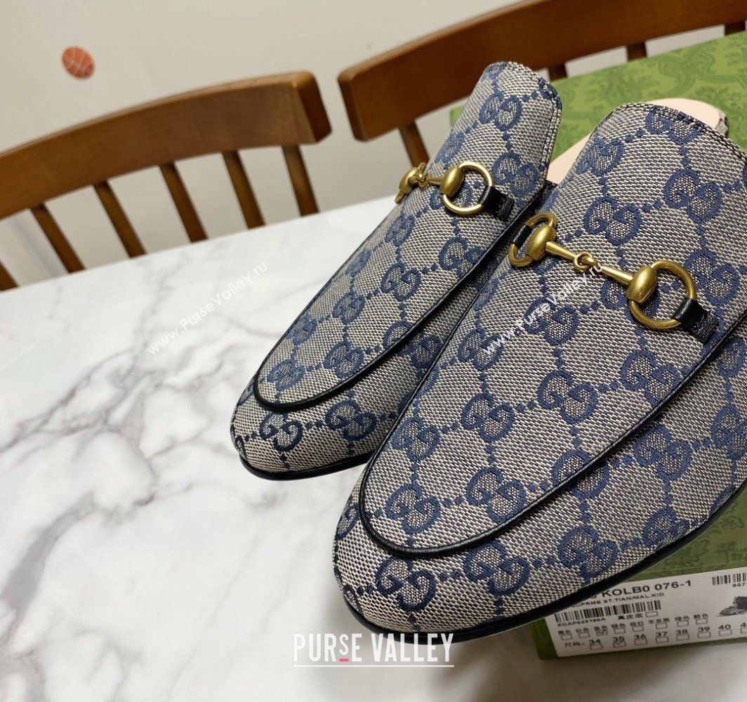 Gucci Princetown GG Embroidered Canvas Flat Slippers Grey/Blue 2025 557730 (SS-250423156)