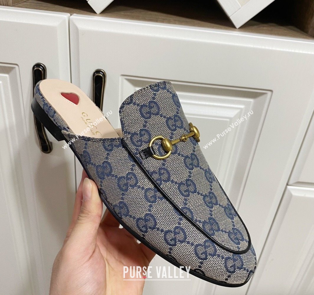 Gucci Princetown GG Embroidered Canvas Flat Slippers Grey/Blue 2025 557730 (SS-250423156)