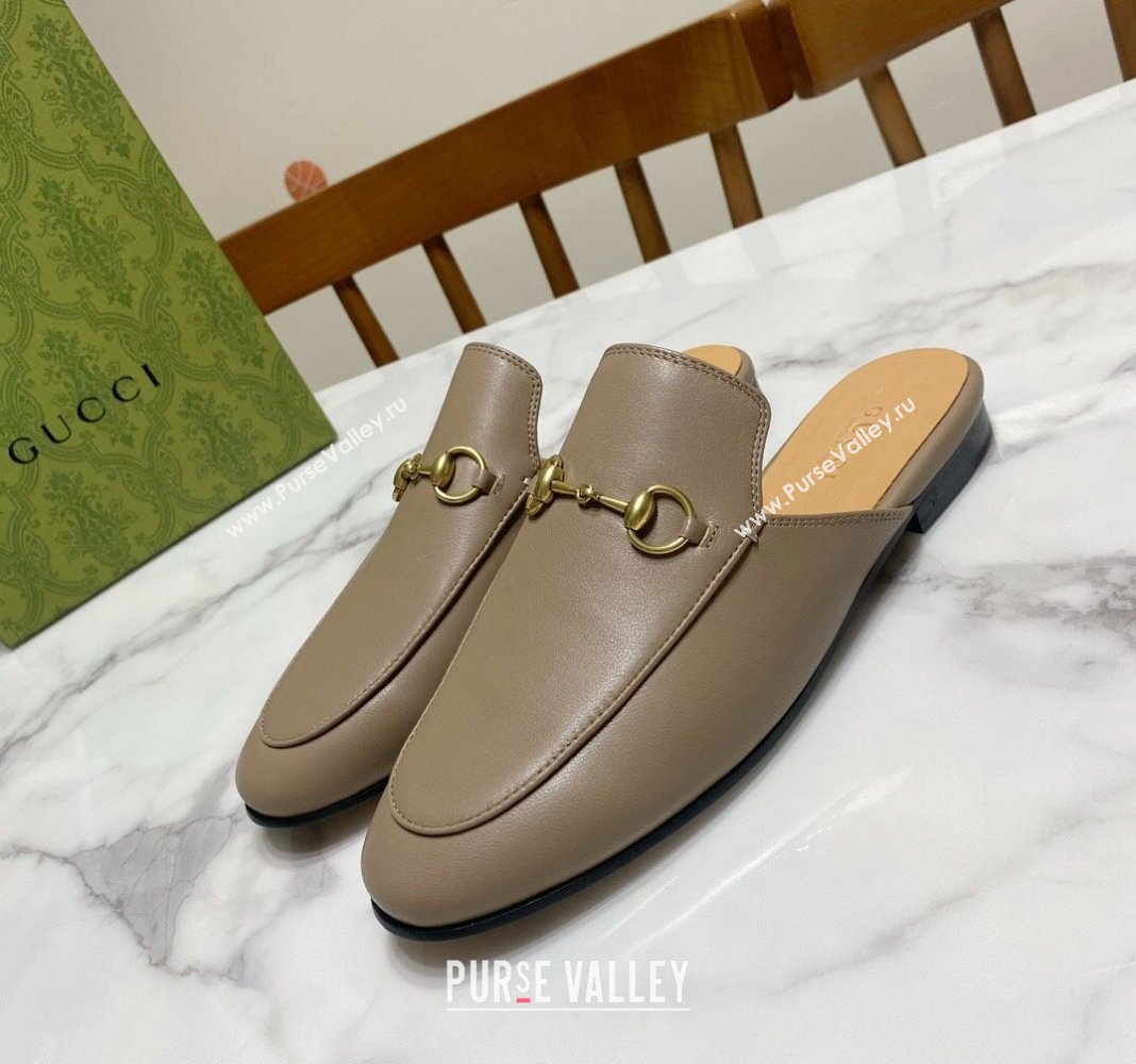 Gucci Princetown Calf Leather Flat Slippers Grey 2025 557730 (SS-250423157)