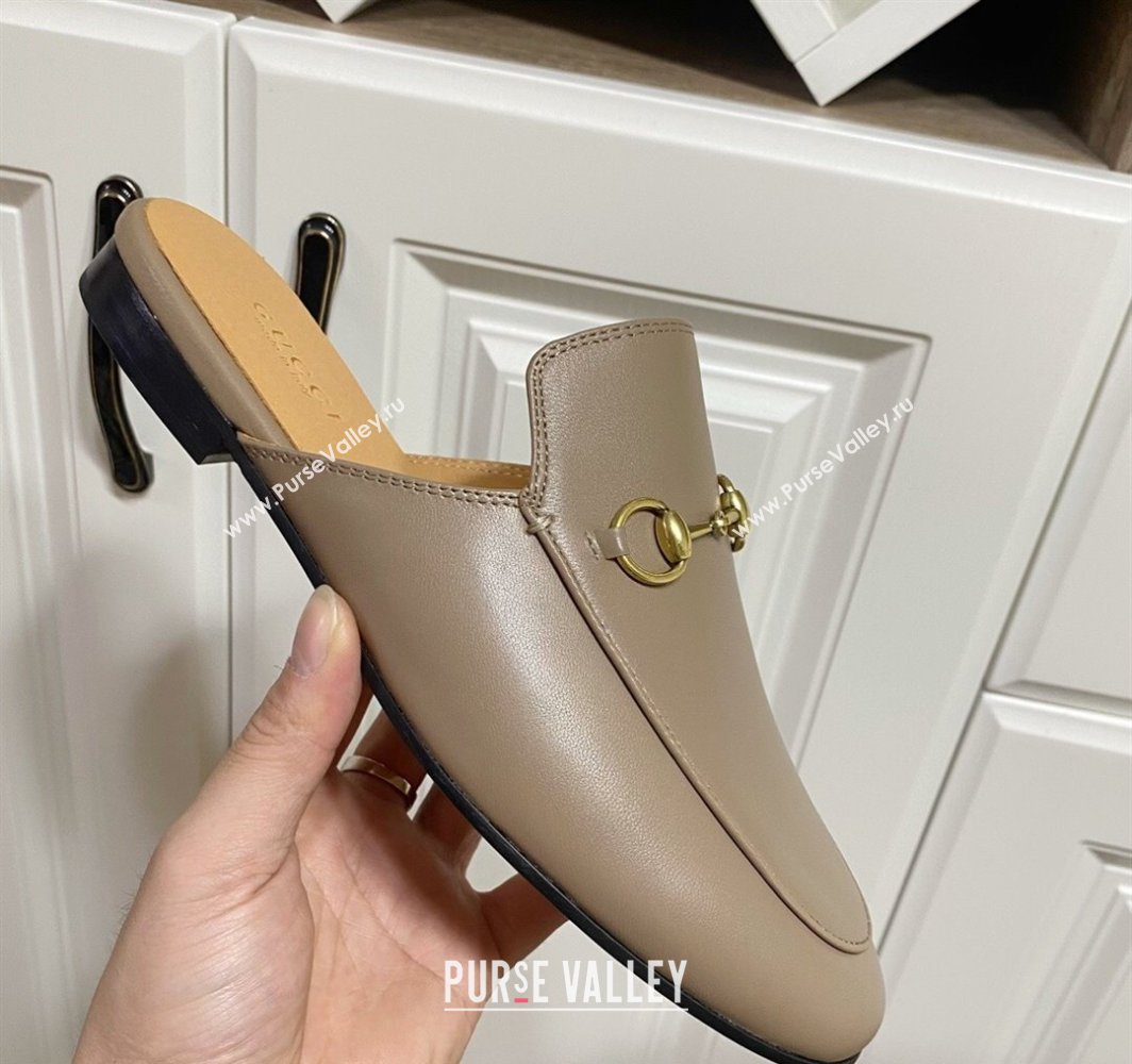 Gucci Princetown Calf Leather Flat Slippers Grey 2025 557730 (SS-250423157)