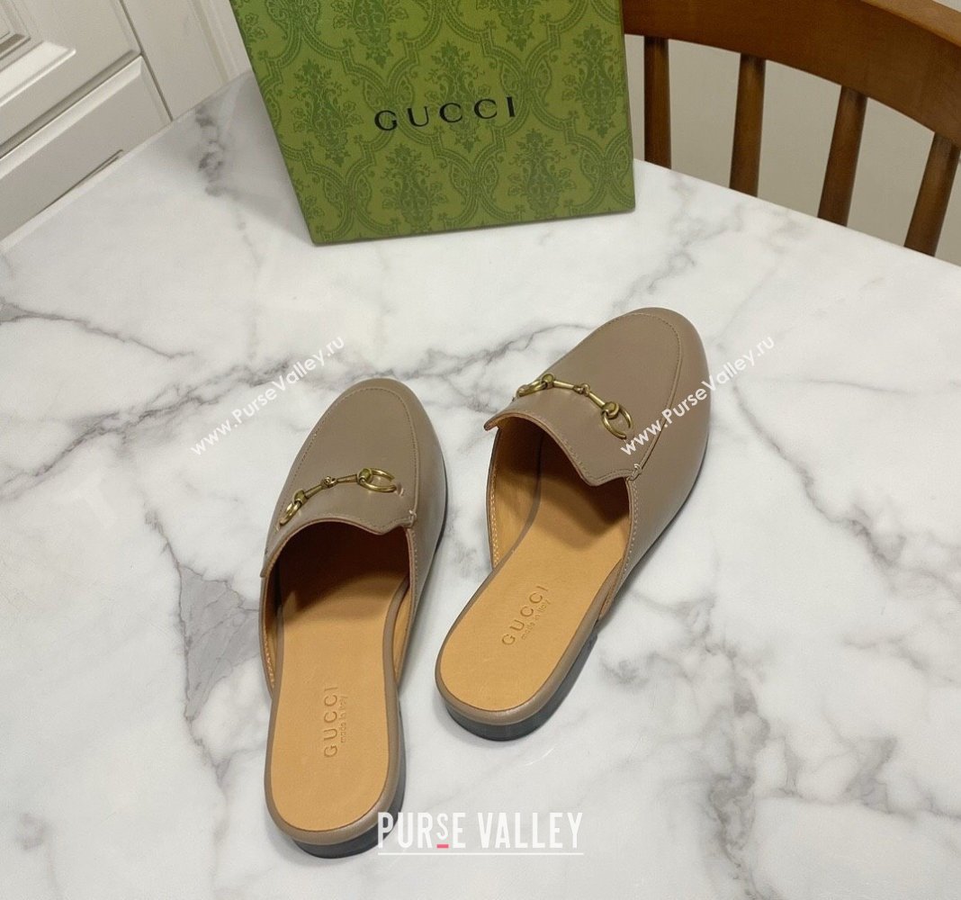 Gucci Princetown Calf Leather Flat Slippers Grey 2025 557730 (SS-250423157)