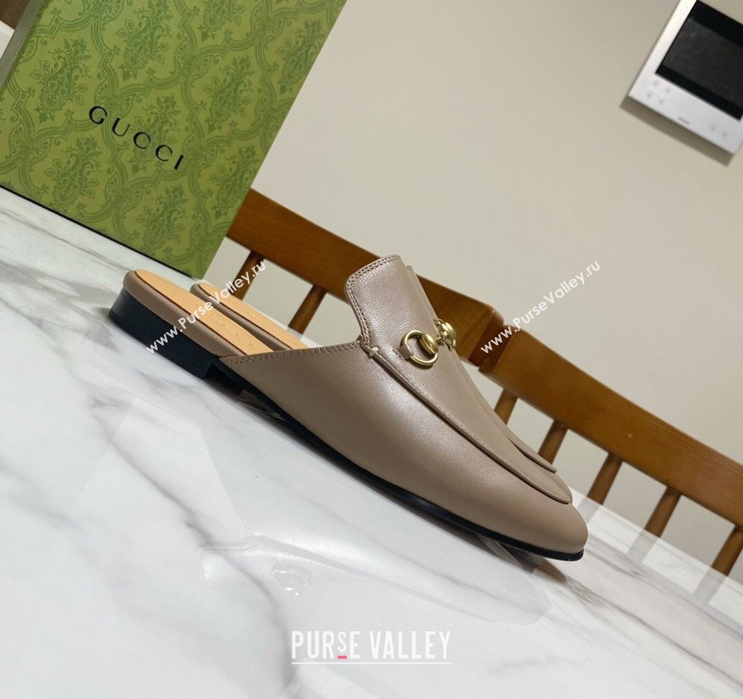 Gucci Princetown Calf Leather Flat Slippers Grey 2025 557730 (SS-250423157)