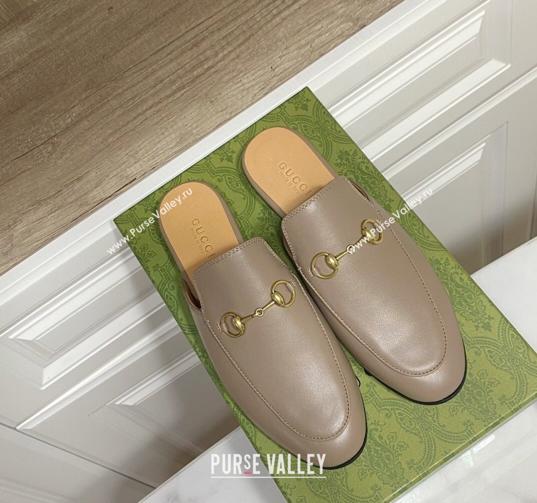 Gucci Princetown Calf Leather Flat Slippers Grey 2025 557730 (SS-250423157)