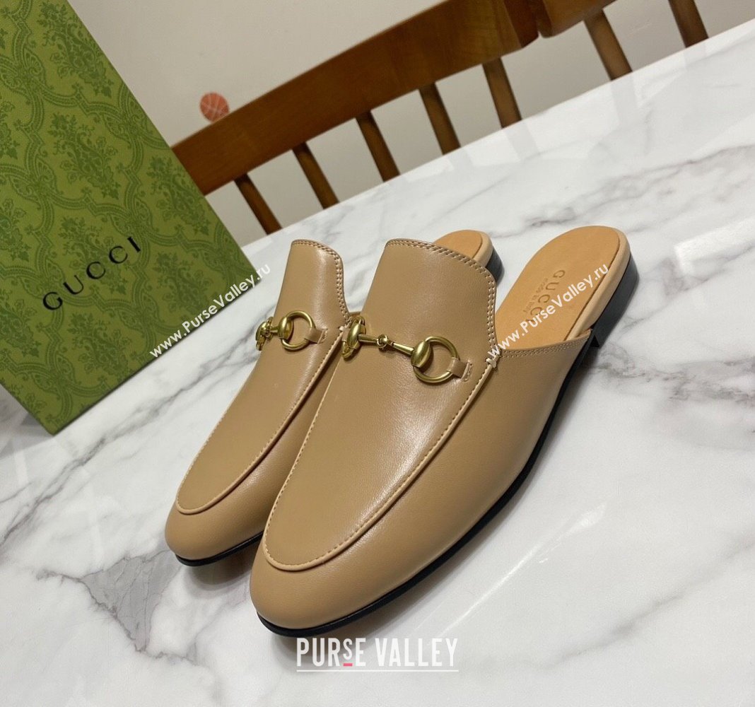 Gucci Princetown Calf Leather Flat Slippers Beige 2025 557730 (SS-250423158)