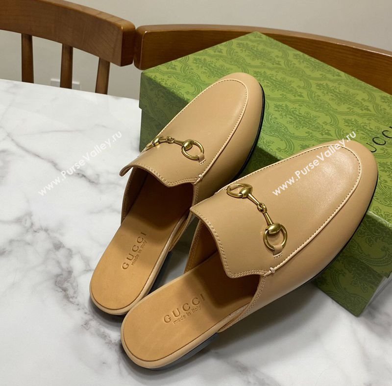 Gucci Princetown Calf Leather Flat Slippers Beige 2025 557730 (SS-250423158)