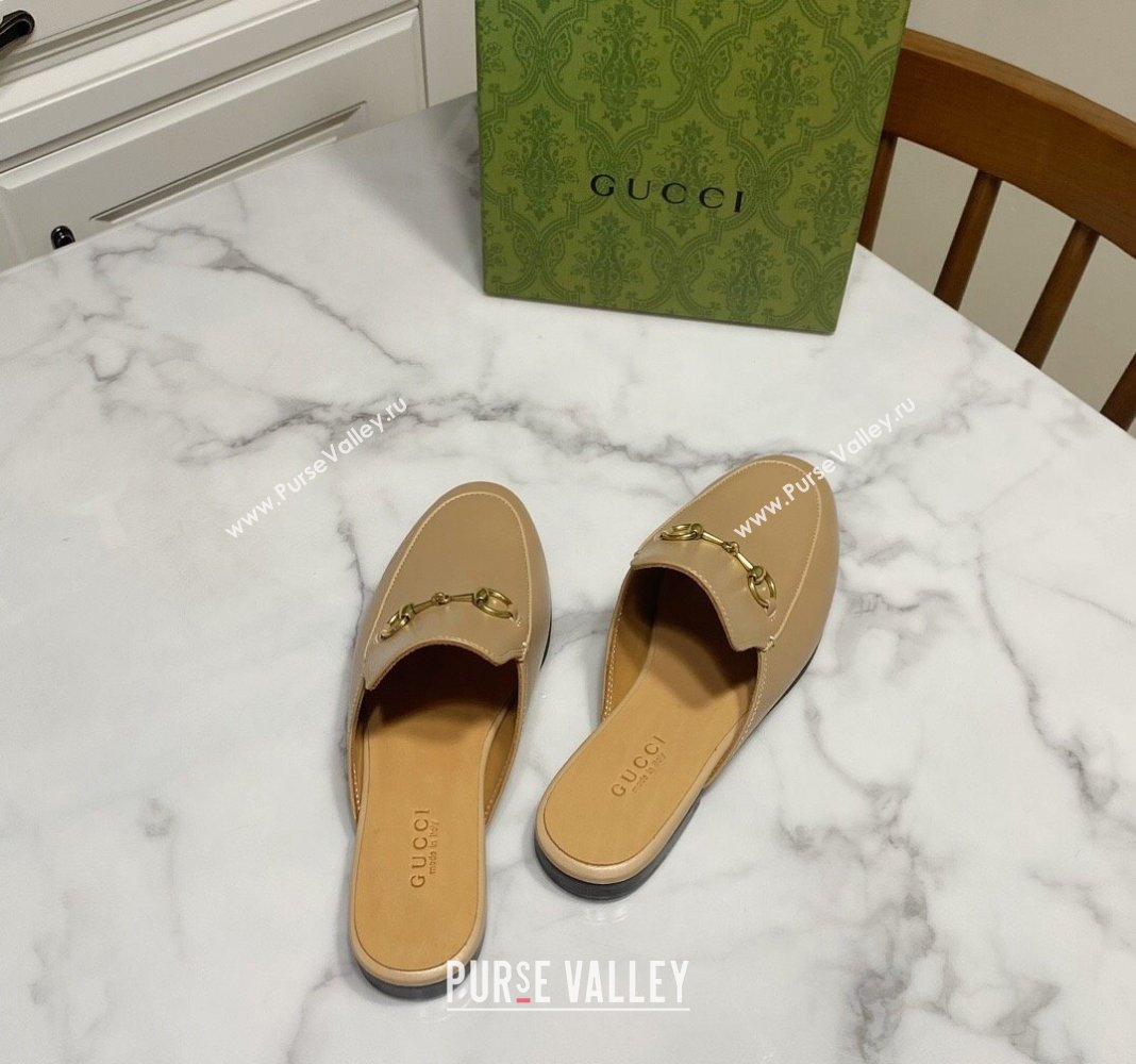 Gucci Princetown Calf Leather Flat Slippers Beige 2025 557730 (SS-250423158)