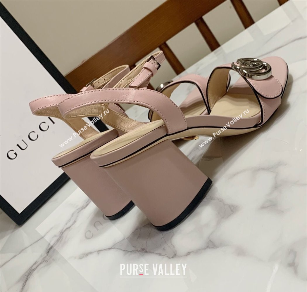 Gucci Leather Wave Heel Sandals 7cm Light Pink 2025 GG042304 (SS-250423121)