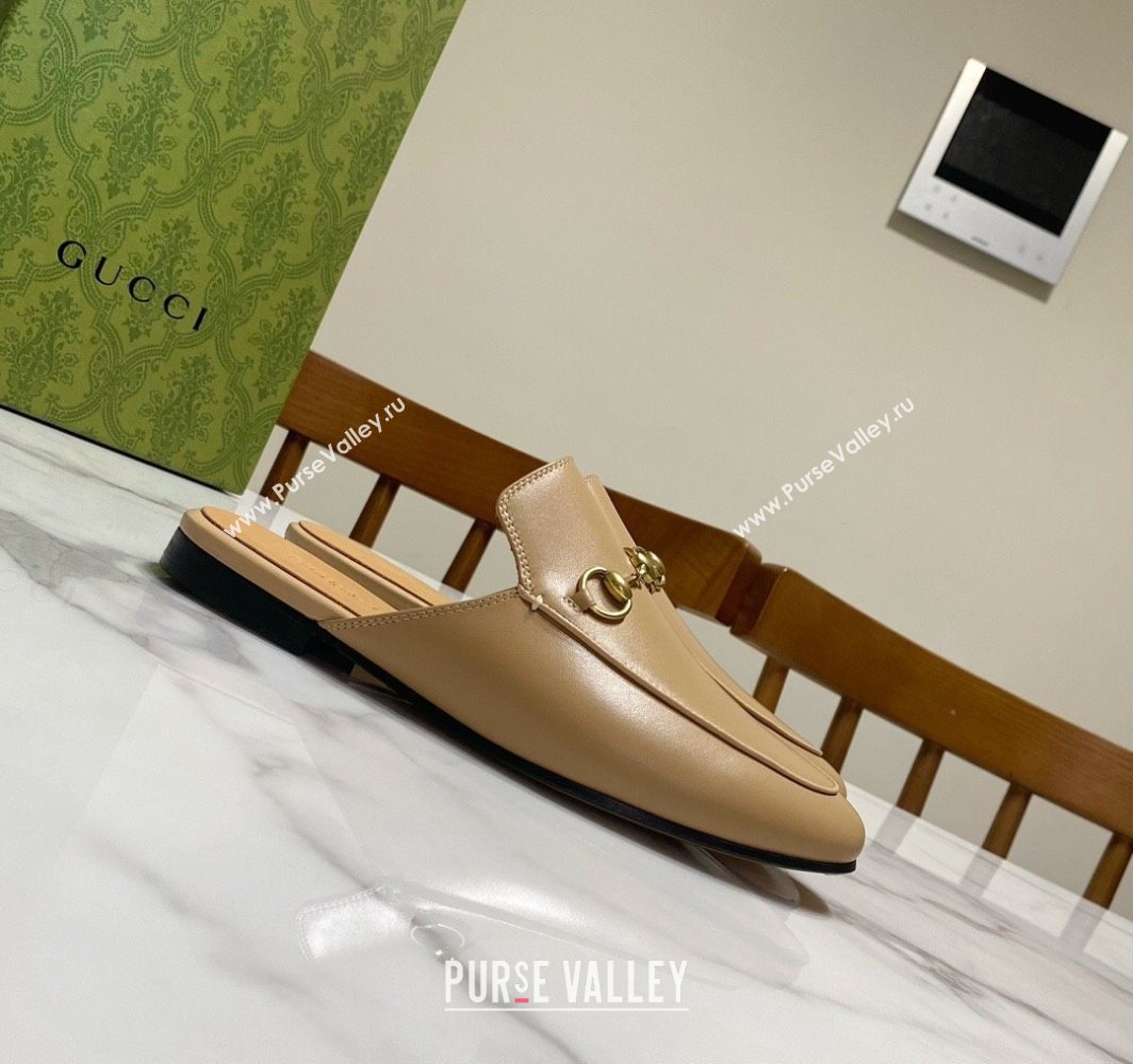 Gucci Princetown Calf Leather Flat Slippers Beige 2025 557730 (SS-250423158)