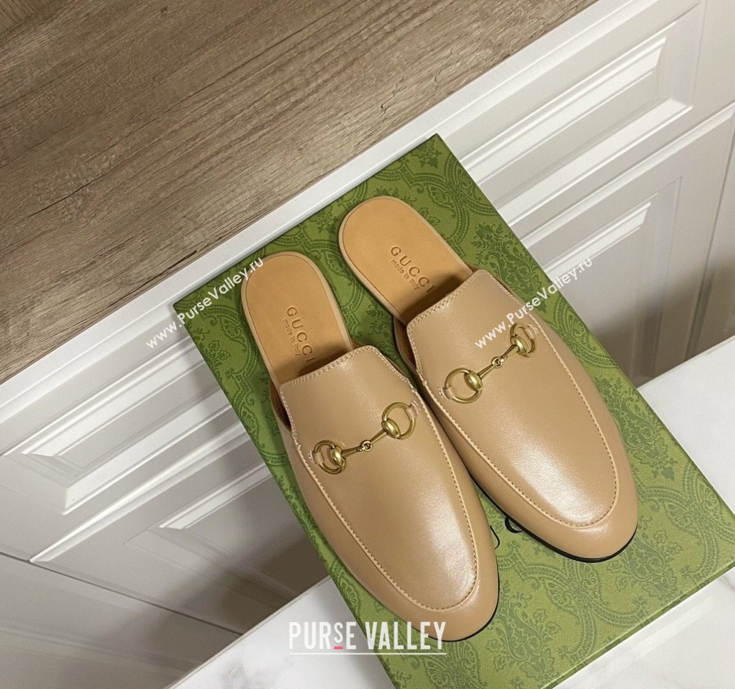Gucci Princetown Calf Leather Flat Slippers Beige 2025 557730 (SS-250423158)