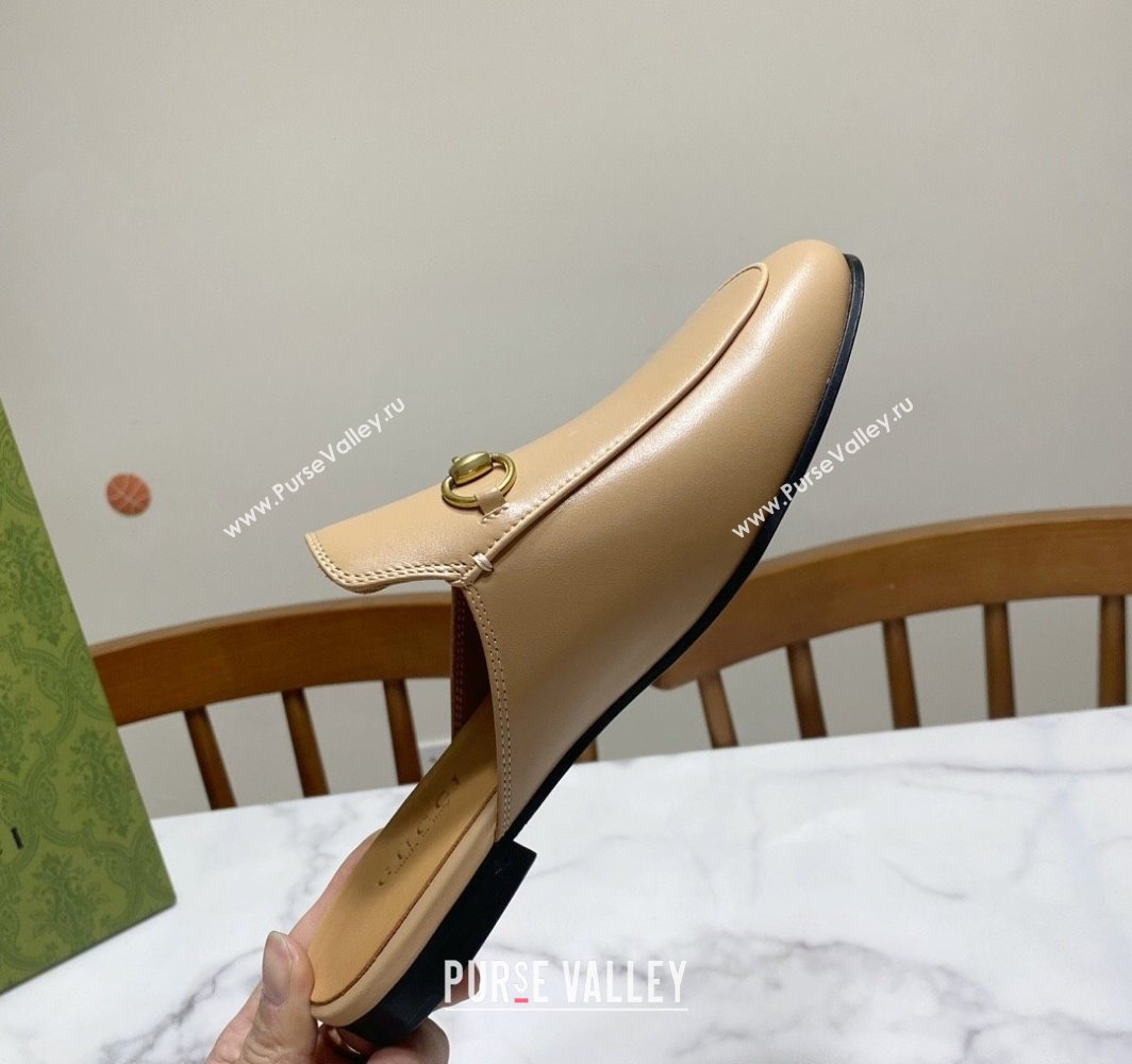 Gucci Princetown Calf Leather Flat Slippers Beige 2025 557730 (SS-250423158)