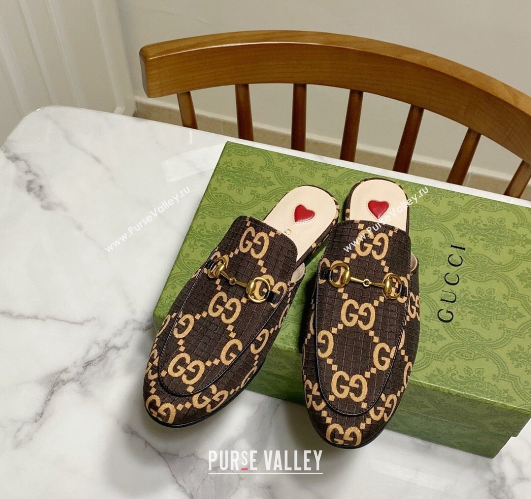 Gucci Princetown GG Check Fabric Flat Slippers Brown 2025 557730 (SS-250423164)