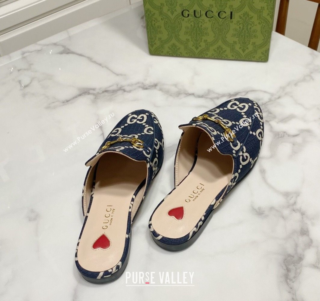Gucci Princetown GG Check Fabric Flat Slippers Navy Blue 2025 557730 (SS-250423165)