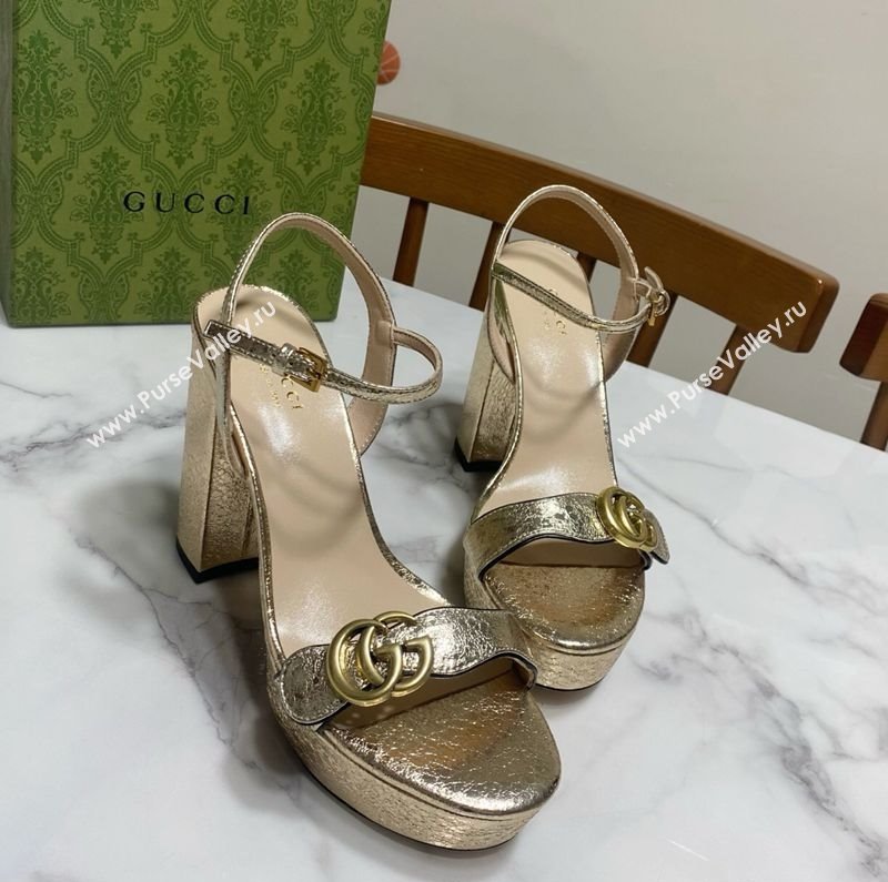 Gucci Leather Wave Platform Sandals 12cm Gold 2025 GG042304 (SS-250423118)