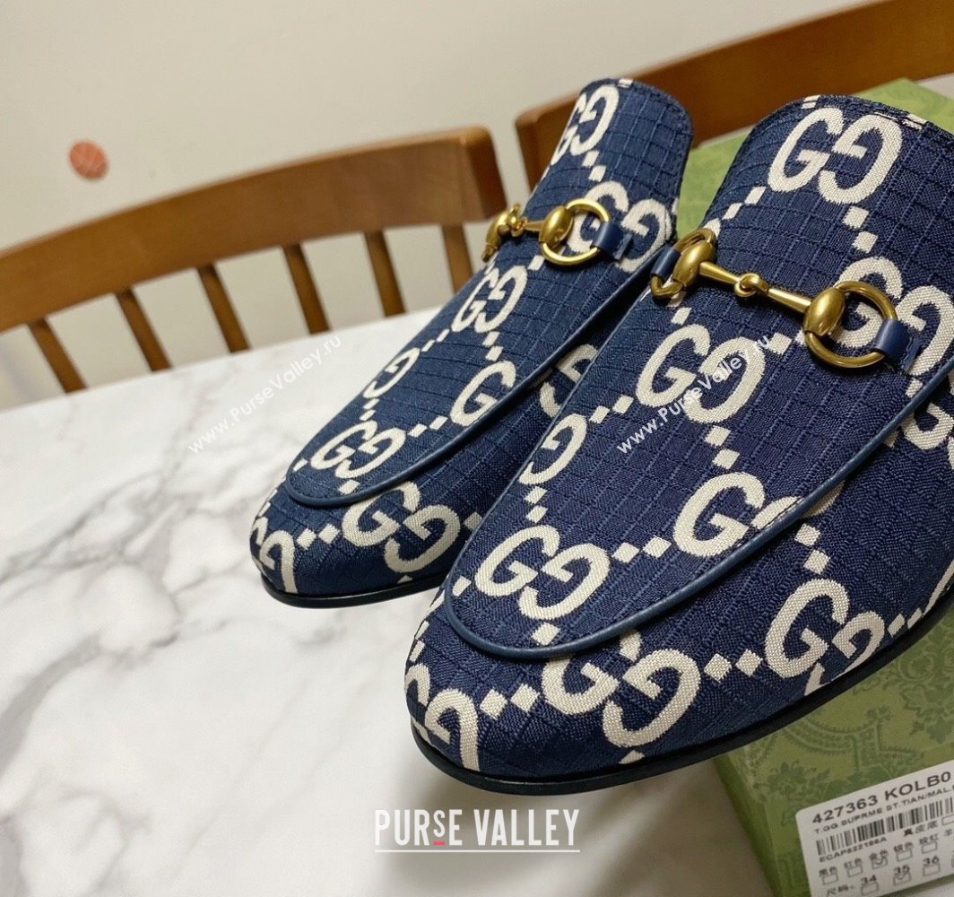 Gucci Princetown GG Check Fabric Flat Slippers Navy Blue 2025 557730 (SS-250423165)