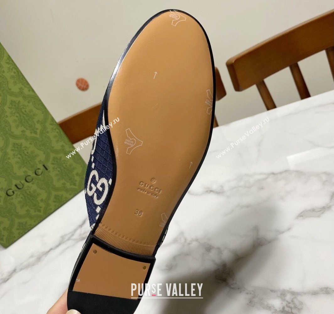 Gucci Princetown GG Check Fabric Flat Slippers Navy Blue 2025 557730 (SS-250423165)