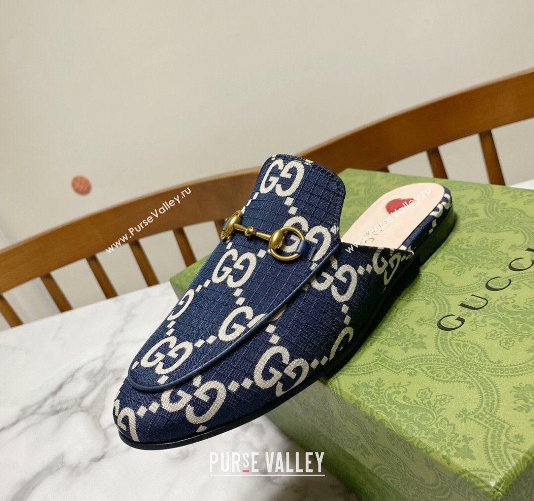 Gucci Princetown GG Check Fabric Flat Slippers Navy Blue 2025 557730 (SS-250423165)