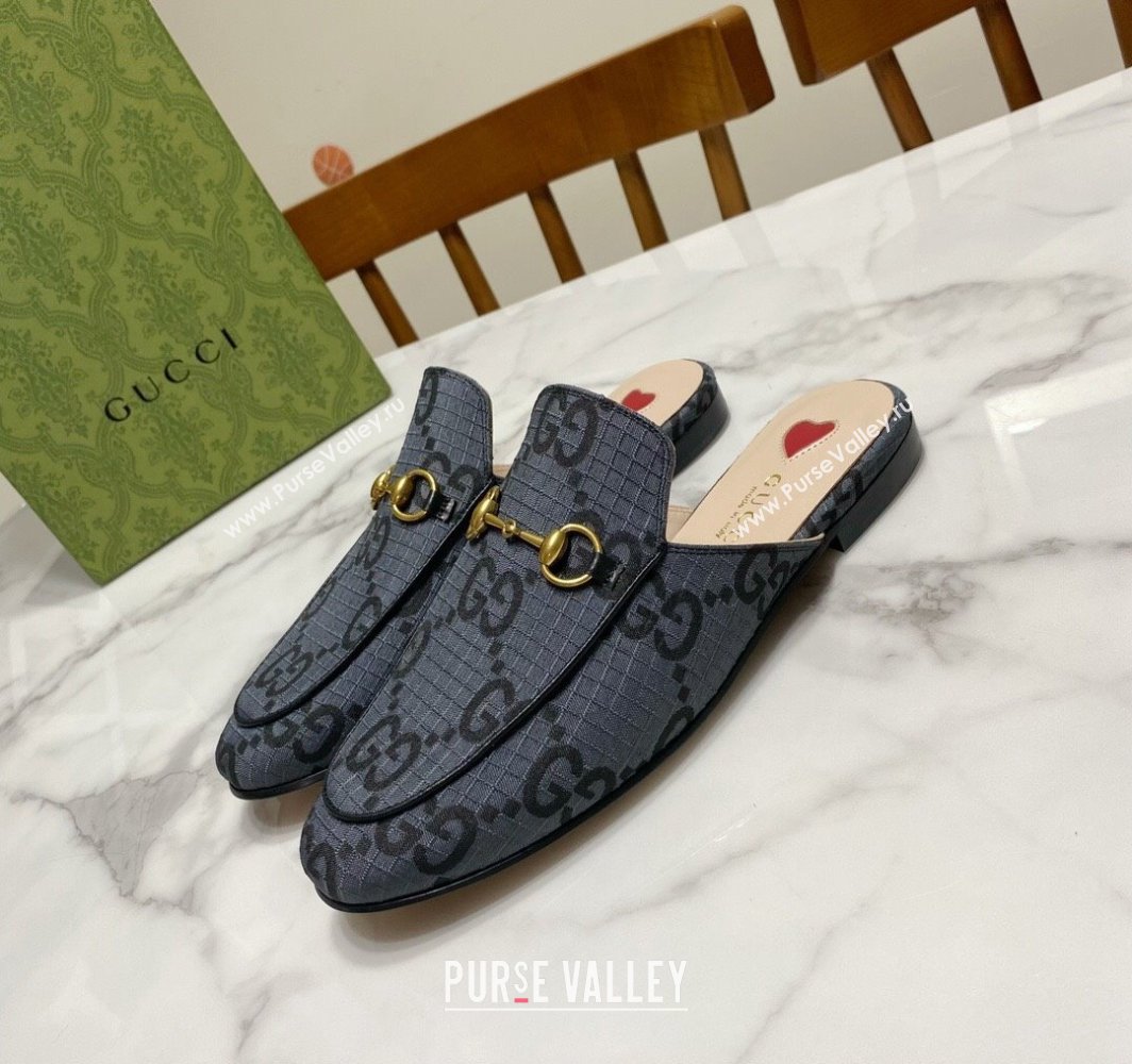 Gucci Princetown GG Check Fabric Flat Slippers Grey 2025 557730 (SS-250423166)