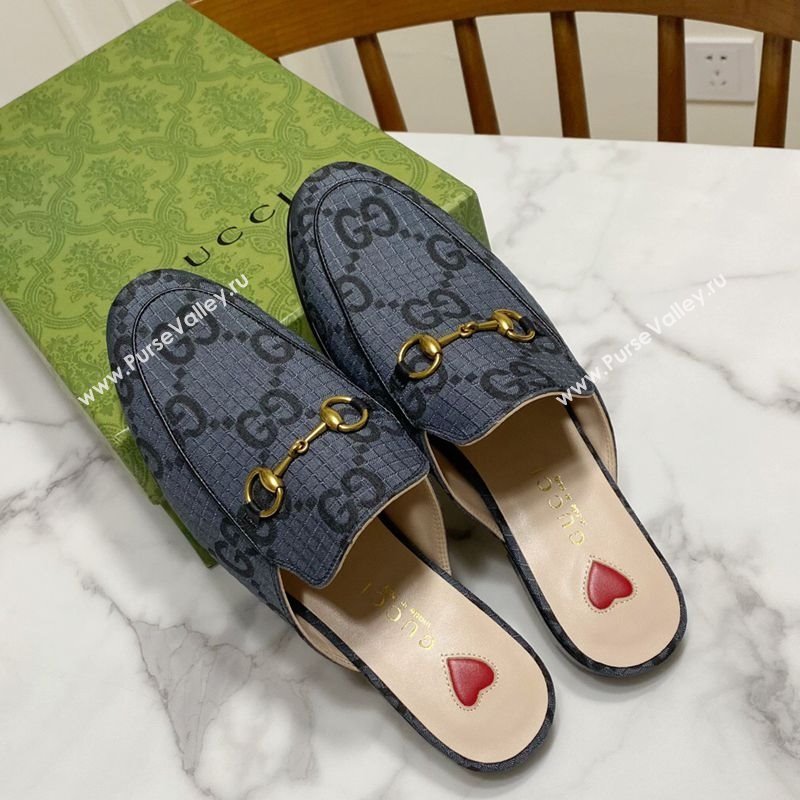 Gucci Princetown GG Check Fabric Flat Slippers Grey 2025 557730 (SS-250423166)