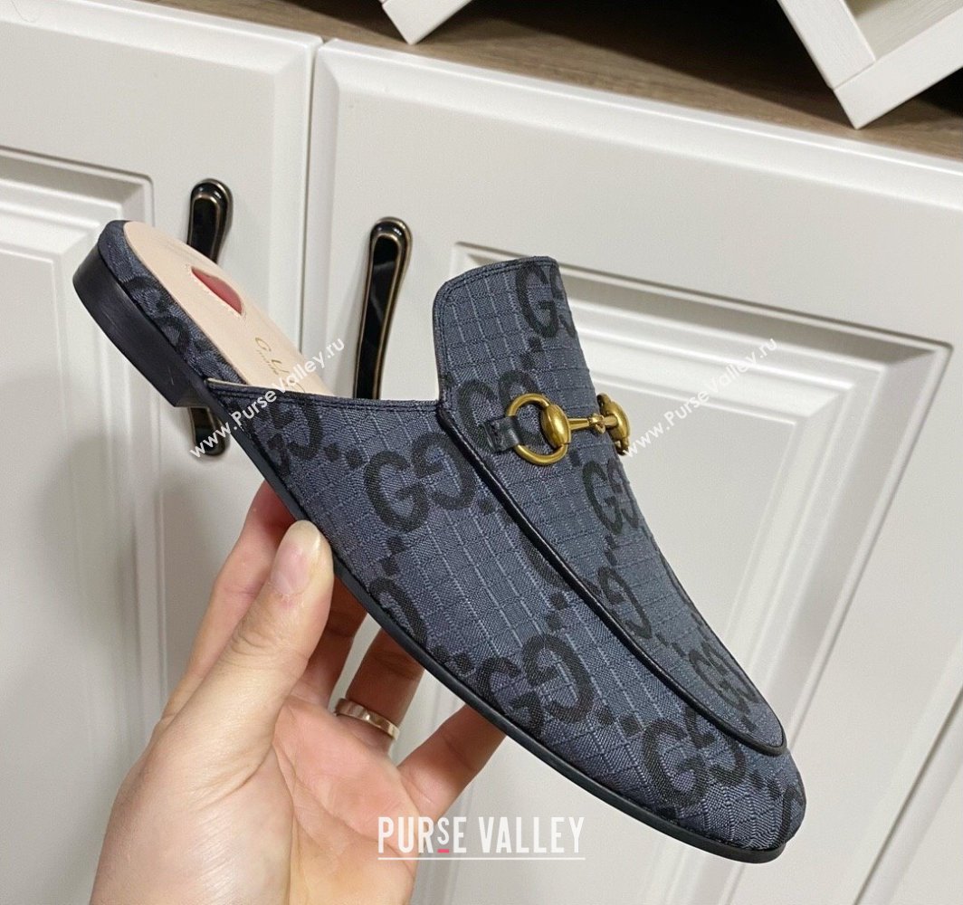Gucci Princetown GG Check Fabric Flat Slippers Grey 2025 557730 (SS-250423166)