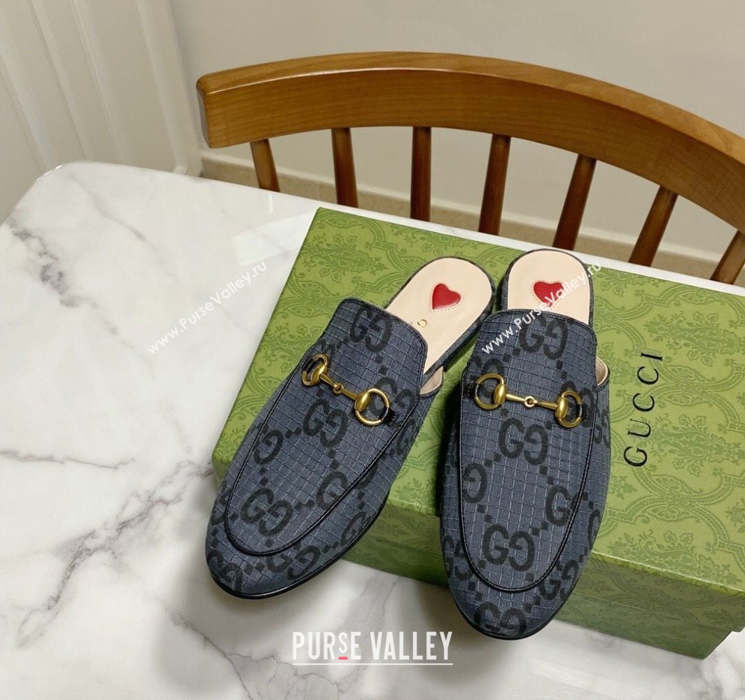 Gucci Princetown GG Check Fabric Flat Slippers Grey 2025 557730 (SS-250423166)