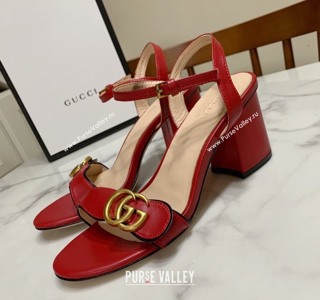 Gucci Leather Wave Heel Sandals 7cm Red 2025 GG042304 (SS-250423122)
